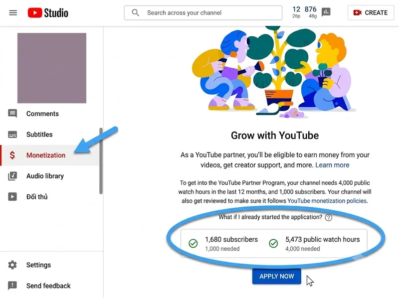 Liên kết AdSense cho YouTube để hoàn tất hồ sơ xét duyệt kiếm tiền