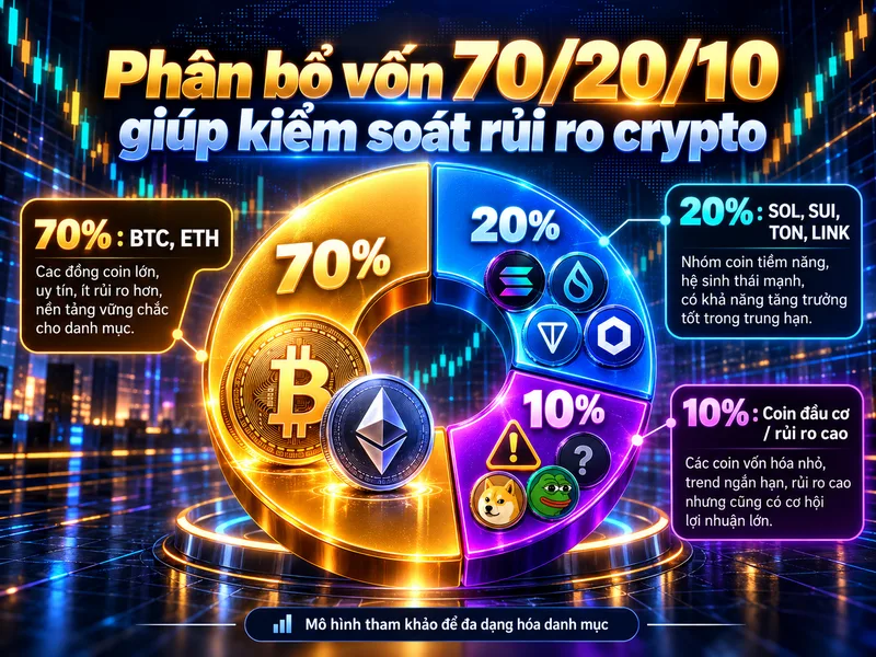 Phân bổ vốn 70/20/10 giúp kiểm soát rủi ro crypto