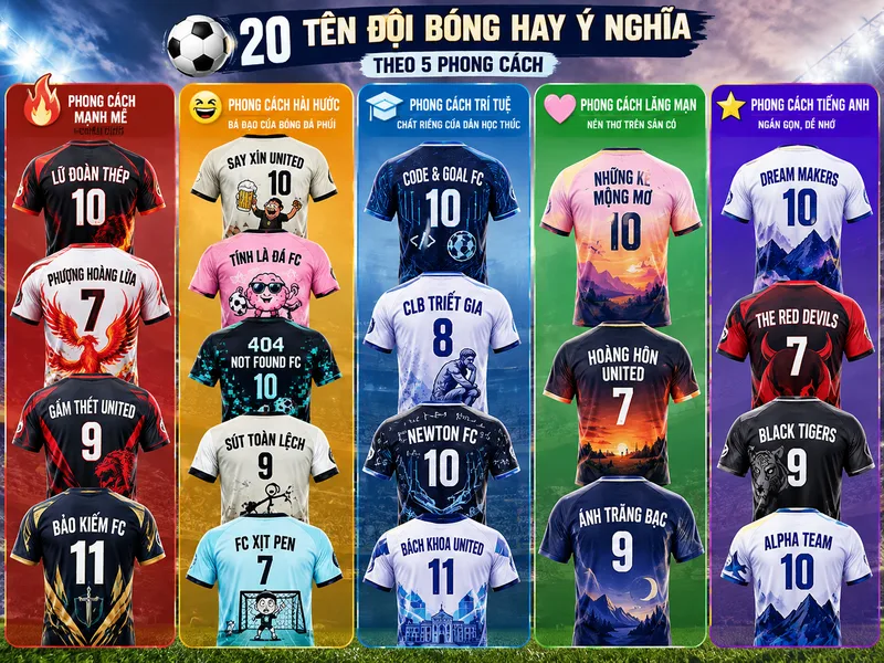 Chọn tên đội bóng hay ý nghĩa cần chú ý cách đọc, logo và áo đấu.